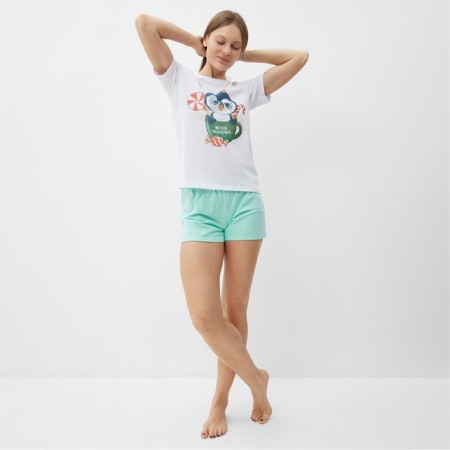 Kit (T-shirt, shorts) Home female, white/green color, rr 44-1