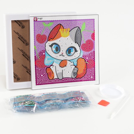 Diamond mosaic 15x15 on a frame with different rhinestones "cat"-1