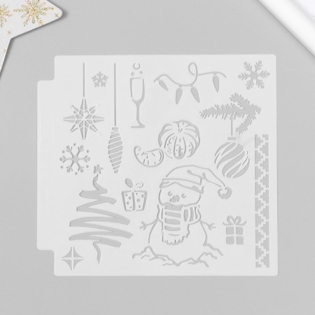 Stencil plastic "Snowman and New Year" 13x13 cm