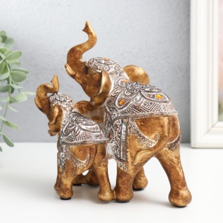 Polystone souvenir "Elephant with an elephant - Popon with patterns and amber" 16.5x10x17.5 cm-1