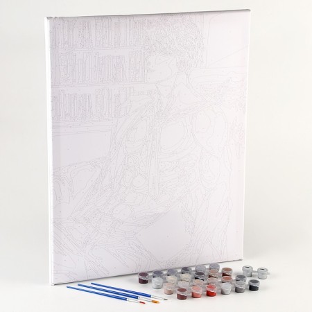 Picture on numbers on canvas with a subframe "in the library", 40 x 50 cm-1