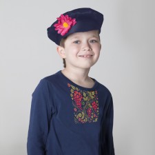 Cartuz for a boy, Gabardin, head girth 54-57 cm, blue color, mix flower
