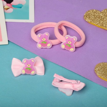 Hair set "Cute" (2 clamps 3.5 cm, 2 elastic bands) Bear-2