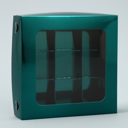 Box for sweets, confectionery packaging, 9 cells, “Emerald”, 14.7 x 14.7 x 3.5 cm-2