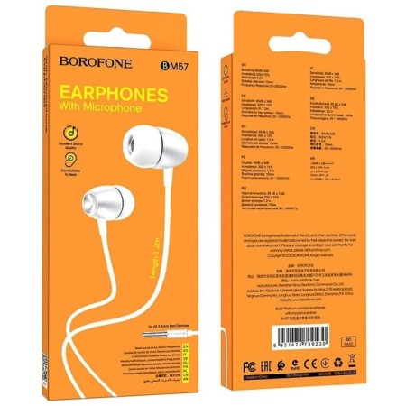 Headphones Borofone BM57 Platinum, vacuum, microphone, jack 3.5 mm, cable 1.2 m, gray-4