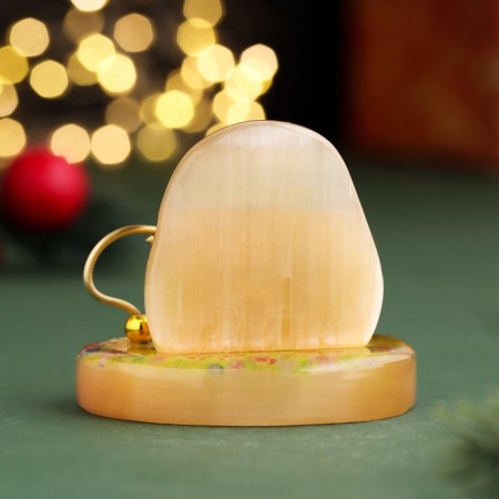 Souvenir "Cozy and joy in the house! 2025", with a bell, Selenite, 6x6x4.5 cm-1