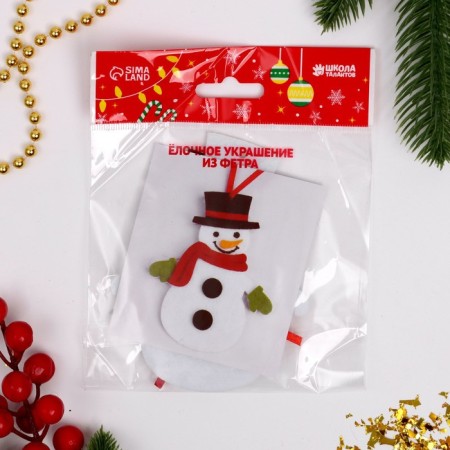 Set for creativity - Create a Christmas tree decoration from felt "Snowman in a red scarf"-3