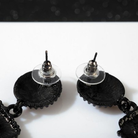 Earrings Metal "Barbados" rectangle, black color-1