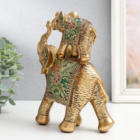 Polystone souvenir "Elephant with an elephant on the back - exotic flowers" 16x6.5x20.5 cm-2