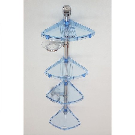 Corner shelf, aluminum tube, 4 shelves, soap dish, glass