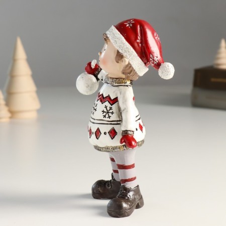 Polystone souvenir "Baby in a winter sweater and cap, with a New Year's ball" 9x5.5x17 cm-3
