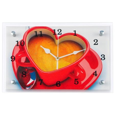 Carty clock is wall-mounted, interior "cup of coffee heart", silent, 30 x 20 cm