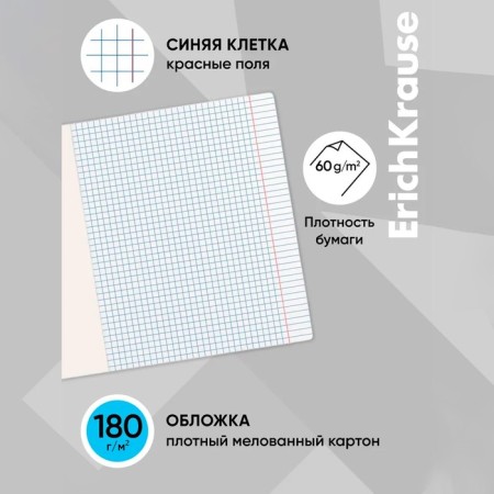 Notebook 12 sheets in the Erichkrause Bright Classe Classic, Cover Cardboard, Blue, Blue, Offset Block-1