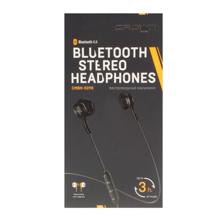 Headphones Crown CMBH-5098, wireless, inserts, microphone, BT 5.0, 55 mAh, black-5