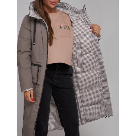 Coat insulated two -sided female, size 48, brown color-13
