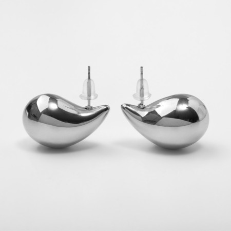 Earrings plastic "drop" curved mini, color silver-3