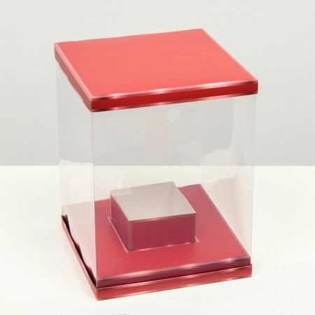 Box for flowers with a vase and PVC windows are folding, red, 23 x 30 x 23 cm-2
