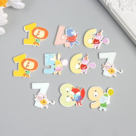 Buttons wood for creativity 2 punctures "animals and numbers" set of 10 pcs 2.8x2.8 cm