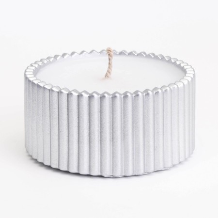 Candle "Dome" in a candlestick with narrow faces of gypsum with a lid, 7.5x9 cm, silver-2