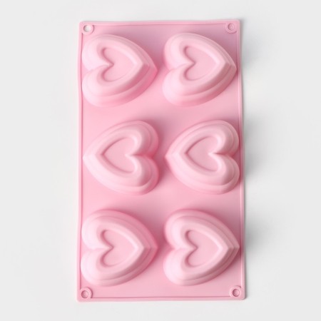 The baking uniform “Heart in the heart”, silicone, 17 × 30 cm, 6 cells (8 × 7.3 cm), pink color-3