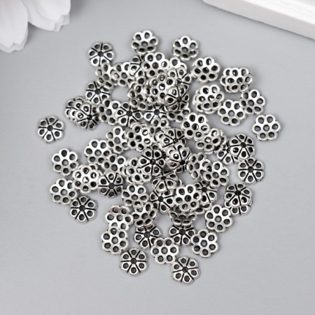 Decor hat for beads Metal "Flower" silver G014B695 set 80 pcs 0.6x0.6 cm-2