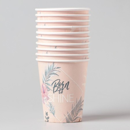 A one -time paper glass "Happy Birthday, flowers", 250 ml, single -layer-1