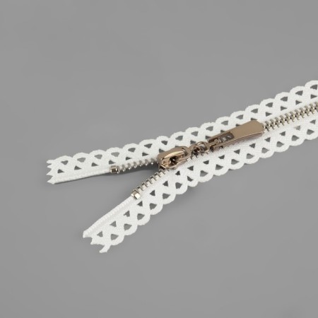 Metal zipper, No. 3, non -proceeding, automatic lock, 30 cm, white/nickel color-1