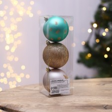 Christmas balls New Year's “desires will come true!”, For the New Year, plastic, d = 8, 3 pcs., Pink color, tiffany and gold
