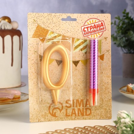 Set a candle for a cake number 0 giant, gold, with a fountain, 9.5 cm-4
