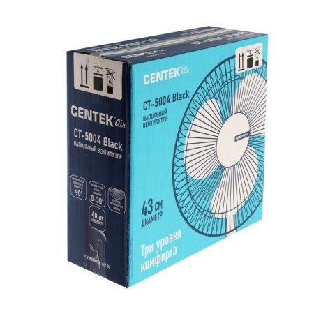 Centec CT-5004 Black fan, floor, 40 watts, 43 cm, 3 modes, black-6