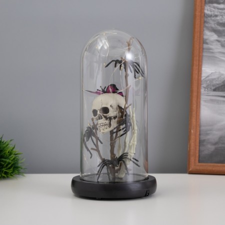 Halloween lamp “Skull with spiders” 1.5W, LED, 3XAAA, Black USB 11x11x21cm-2