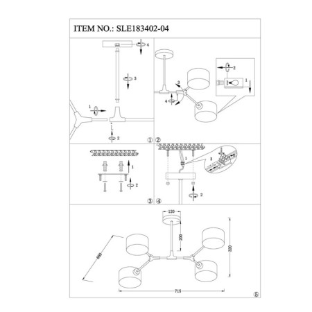 Ceiling EVOLUCE lamp. Sle183402-04. Gemento. 4x60 watts, E14, 68x71.5x32 cm, black color-12