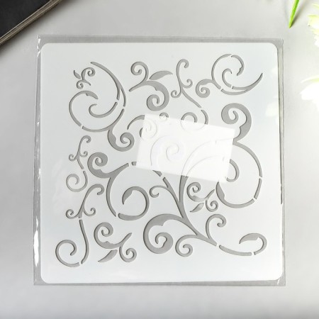 Stencil plastic "curls - plant pattern" 13x13 cm-2
