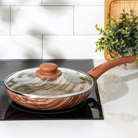 Deep pan Kantry, D = 24 cm, glass cover, plastic handle, anti -stick coating, brown color-6