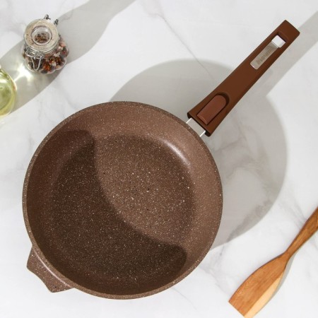 Granite pan, d = 24 cm, removable handle, glass cover, anti -stick coating, brown color-1