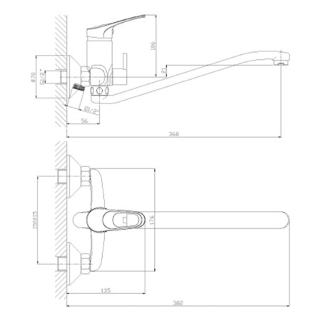 Rossinka B35-34 bathtub mixer, universal, with S-shaped swiveling, chrome-1