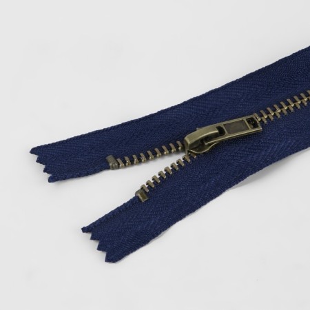 Metal zipper, No. 3, non-proceeding, automatic lock, 18 cm, dark blue color/antique-1