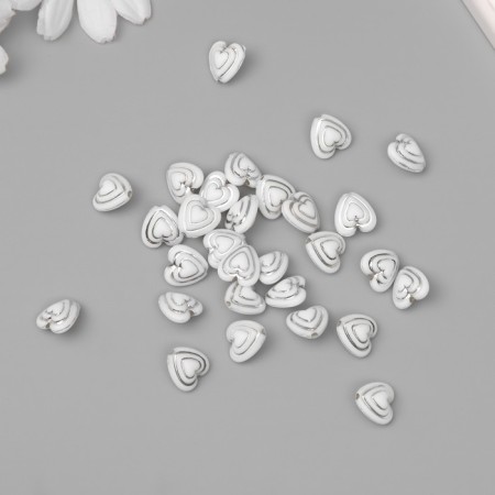 Beads for creativity plastic "Heart in the Heart" white-silver set 20 g 1.1x1.1x0.7 cm 10428-2