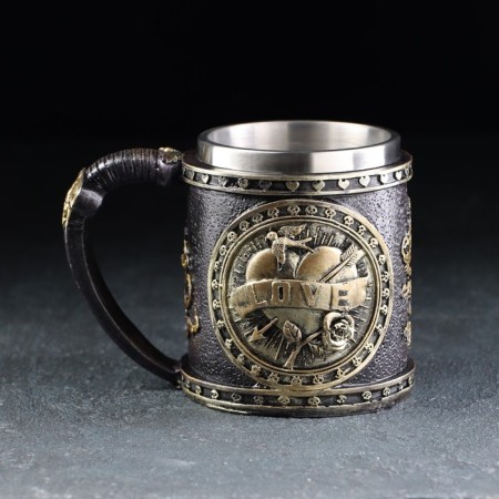 Stainless steel mug "Hate", 400 ml, silver color-5