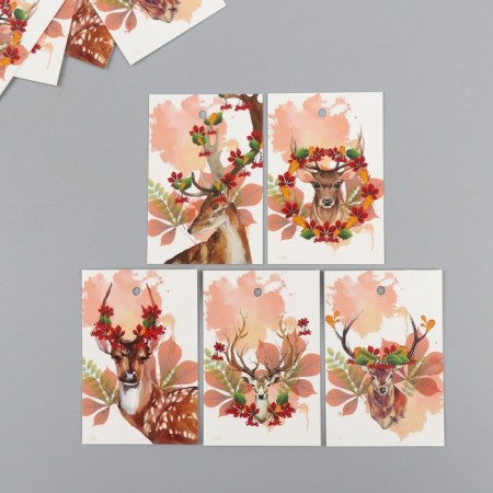 Cardboard "Autumn Deer" set 10 pcs (5 types) 4x6 cm