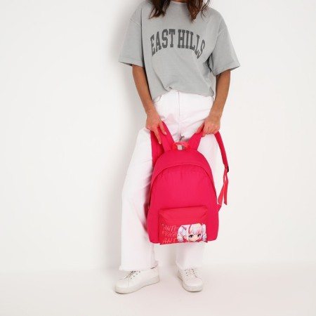 Backpack school textile "anime", with a pocket, pink color-8