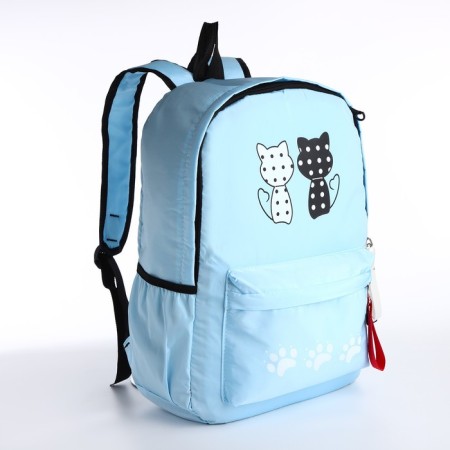Youth backpack from textiles, 3 pockets, wallet, blue color