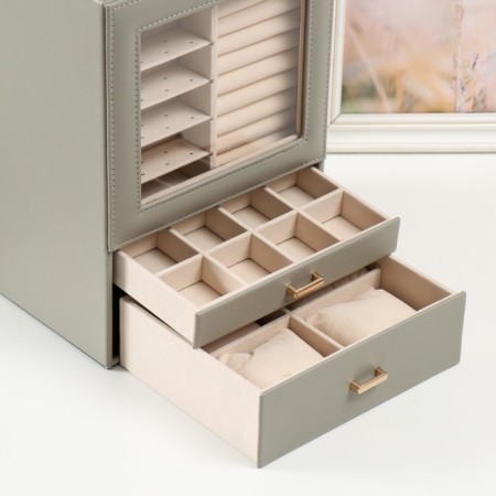 Casket to the leatherette for jewelry "Archivarius with two boxes" gray 20x15.5x28 cm-2