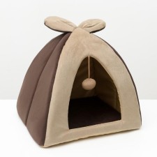 Vigva house with ears and ball, 40 x 40 x 37 cm, furniture fabric, brown