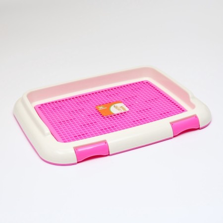 Dog toilet 46.5 x 35.5 x 5.5 cm, with a wall, a removable grate and a column, pink-6