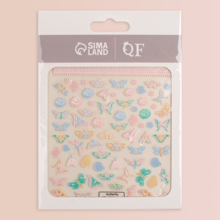 Nail stickers "Butterflies and flowers", voluminous, multi -colored-4