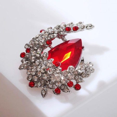 Brooch "Empress" crescent, white-red color in silver
