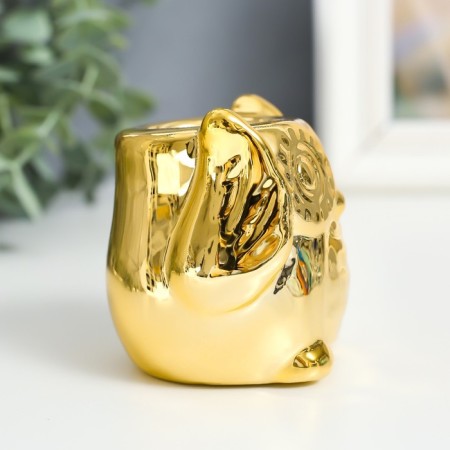 Ceramics candlestick for 1 candle "Little eagle owl" gold D-3 cm 5.2x6.5x6.7 cm-2