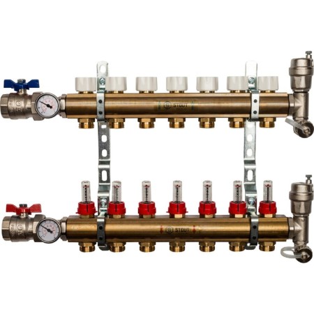 Distributive collector Stout SMB 0473 000007, 7 outputs, with consumables, brass