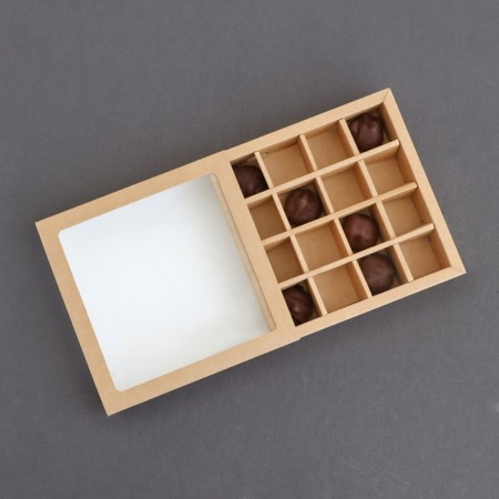 Folding box under 16 sweets with a window, craft, 17.7 x 17.7 x 3.8 cm-6